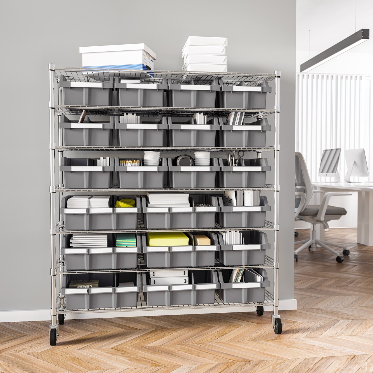 Seville Classics Extra-Wide 7-Tier NSF 21-Bin Rack Storage Unit, 48" W x 14" D x 56" H